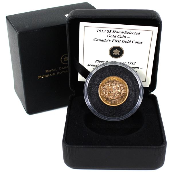 1913 Canada $5 Hand-Selected - Canada's First Gold Coins. Contains 0.242oz fine gold.