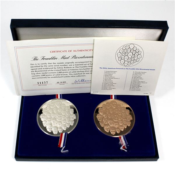 1976 Franklin Mint United States Bicentennial Bronze and Sterling Silver Medal Set Featuring the Eff