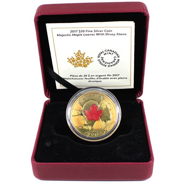2017 Canada $20 Majestic Maple Leaves with Drusy Stone Encapsulated in Display Box with COA.