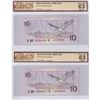 Image 1 : 2x 1989 Canada $10, BCS Certified CUNC-63 Original. Includes: BC-57a, & BC-57b. 2pcs.