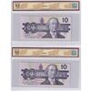 Image 2 : 2x 1989 Canada $10, BCS Certified CUNC-63 Original. Includes: BC-57a, & BC-57b. 2pcs.