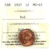 Image 1 : 1937 Canada 1-cent ICCS Certified MS-65, Red