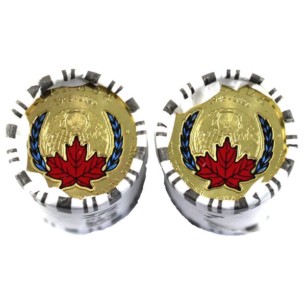 2x 2020 Canada $1 United Nations Some Coloured Original Roll of 25pcs. 2 Rolls.