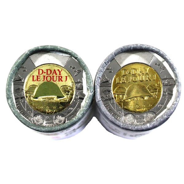 2x 2019 Canada $2 D-Day Special Wrap Rolls. Includes Coloured, and Non-Coloured. 2 Rolls