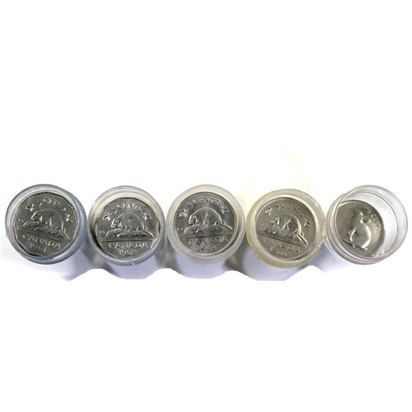 5x 1961-1967 Canada 5-cent s Partial Rolls in Tubes. Includes 1961, 1962, 1963, 1964 and 1967. 5 Par