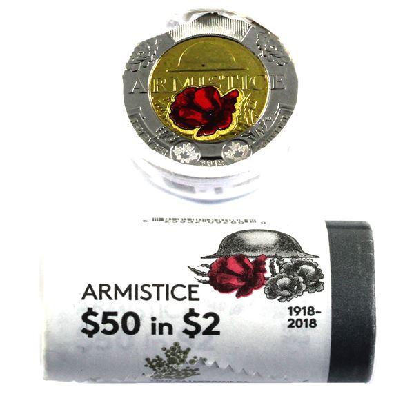 2018 Canada $2 Armistice Some Colour Special Wrap Roll of 25pcs