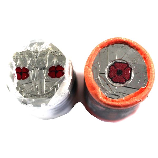 2x 2004 & 2010 Canada 25-cent s Poppy Rolls. Includes 2004 Special Wrap Poppy, and 2010 Regular Wrap