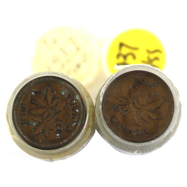 Lot of 2x 1937 Canada 1-cent  Rolls in Tubes. Average condition. 2 Rolls.
