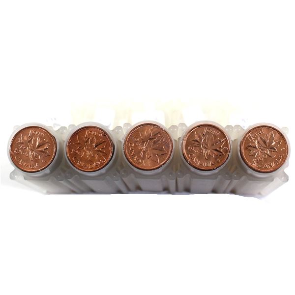 Lot of 5x 1960-1965 Canada 1-cent  Rolls in Tubes. Includes 1960, 1961, 1962, 1963, and 1965. Brilli