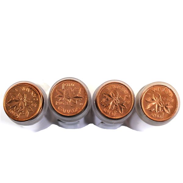 4x 1962-1965 Canada 1-cent  Rolls in Tubes. Includes one of each year. 4 Rolls.