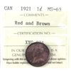 Image 1 : 1921 Canada 1-cent ICCS Certified MS-63, Red & Brown