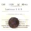 Image 1 : 1929 Canada 1-cent ICCS Certified MS-64, Lustrous Red & Brown
