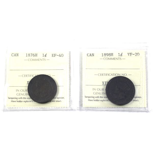 Lot of 2x 1876H-1898H Canada 1-cent ICCS Certified in Very to Extra Fine Condition. 2pcs.