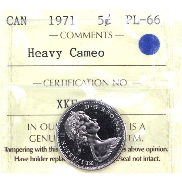 1971 Canada 5-cent  ICCS Certified PL-66, Heavy Cameo