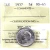 Image 1 : 1937 Dot Canada 5-cent  ICCS Certified MS-65