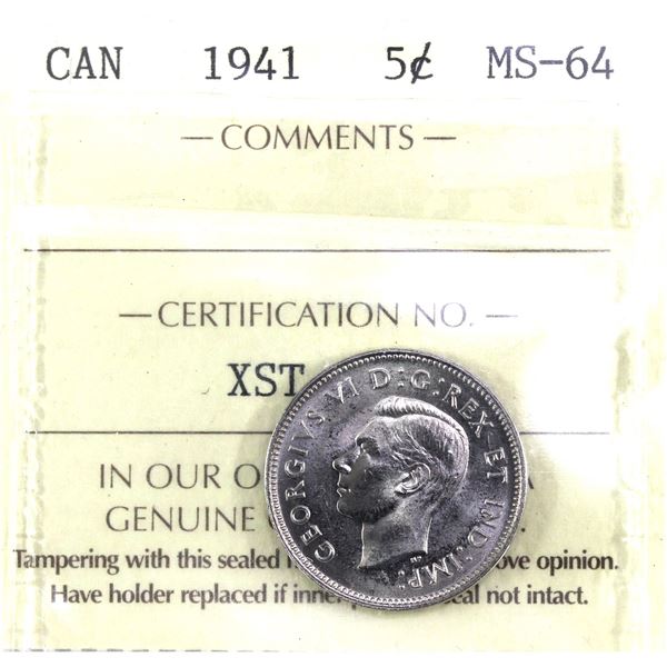 1941 Canada 5-cent  ICCS Certified MS-64