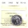 Image 1 : 1941 Canada 5-cent  ICCS Certified MS-64