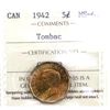 Image 1 : 1942 Tombac Canada 5-cent  ICCS Certified MS-65
