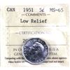 Image 1 : 1951 Low Relief, Canada 5-cent  ICCS Certified MS-65