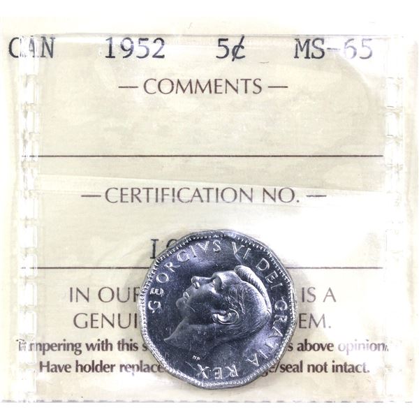 1952 Canada 5-cent  ICCS Certified MS-65