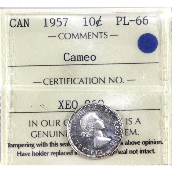 1957 Canada 10-cent  ICCS Certified PL-66, Cameo