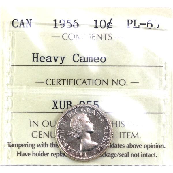 1956 Canada 10-cent  ICCS Certified PL-65, Heavy Cameo