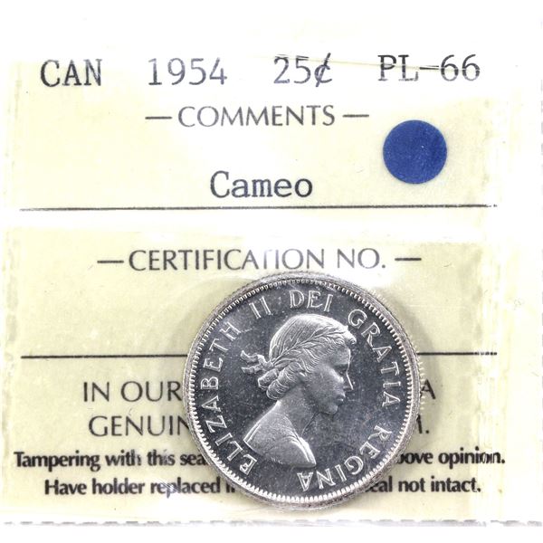 1954 Canada 25-cent ICCS Certified PL-66, Cameo