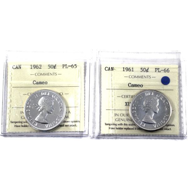 Lot of 2x 1961-1962 Canada 50-cent ICCS Certified PL-65 to PL-66. 2pcs.