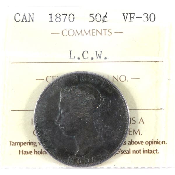1870 L.C.W. Canada 50-cent ICCS Certified VF-30