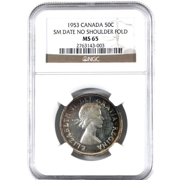1953 Small Date, NSF, Canada 50-cent NGC Certified MS-65
