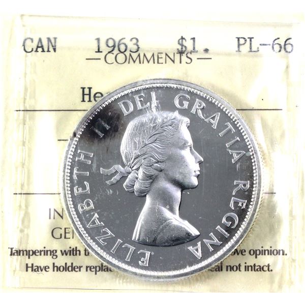 1963 Canada Silver Dollar  ICCS Certified PL-66, Heavy Cameo
