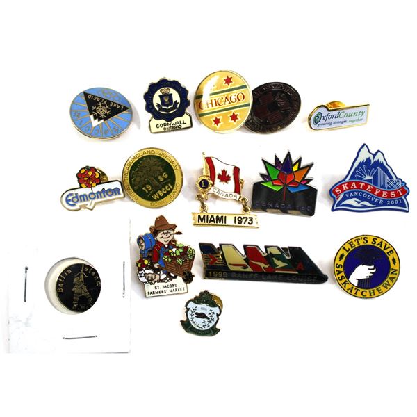 Lot of 15x Assorted Pins related to locations and cities. All assorted. Please see picture for more 