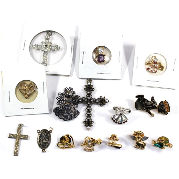 Lot of 15x Assorted Pins and Charms of Religious Symbols. All assorted. Please see picture for more 