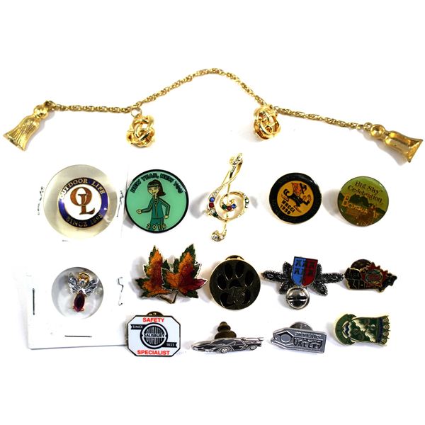 Lot of 15x Assorted Pins. All assorted. Please see picture for more details. Includes jewelled trebl