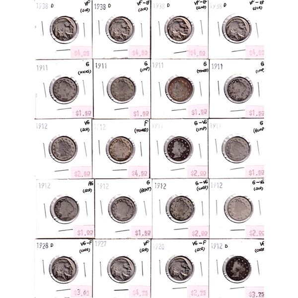 Estate lot of 1911-1938 USA 5-cent s- all contain various imperfections. Please view image for detai