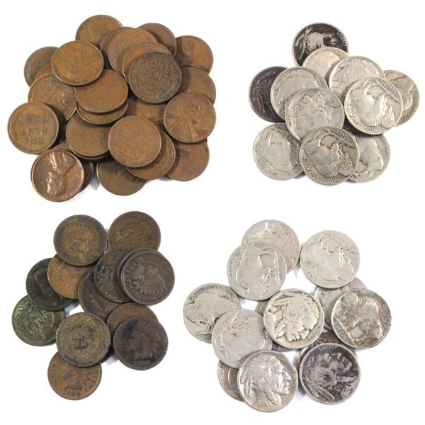 Estate lot 71x Indian Head 1-cent  & Buffalo 5-cent s. 71pcs