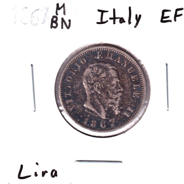 1867MBN Italy 1 Lira EF.