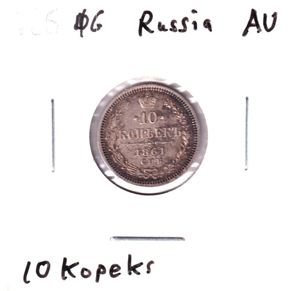 1861 Russia 10 Kopeks AU.