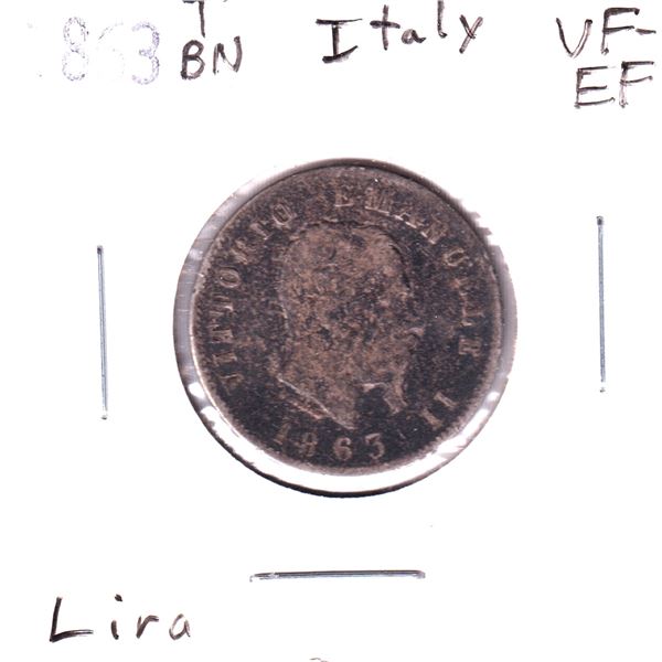 1863TBN Italy 1 Lira VF-EF.