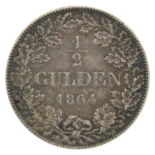 German States 1864 Wurttemberg Quarter Gulden VF