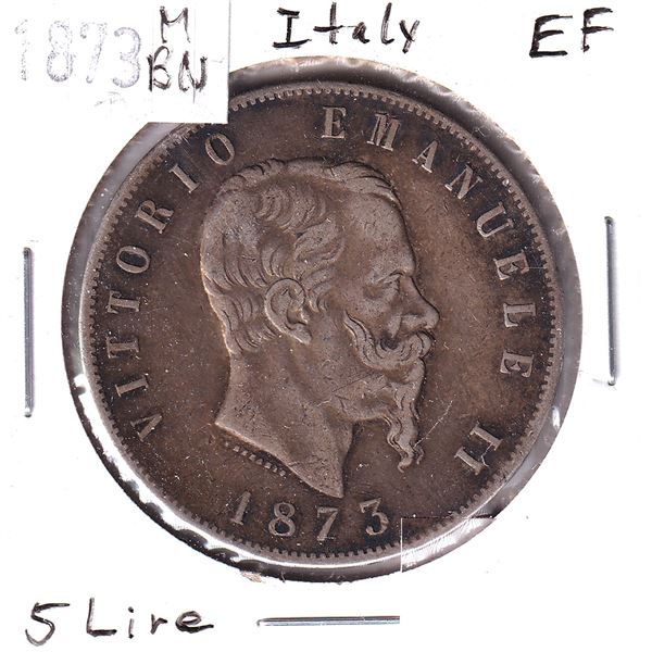 1873MBN Italy 5 Lire Extra Fine.