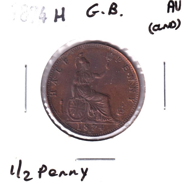 Great Britain 1874H Half Penny  AU(Cleaned)