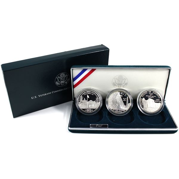 1994 USA $1 US Veterans Commemorative Silver Dollars 26.73g .900 Silver 3-coin Proof Set