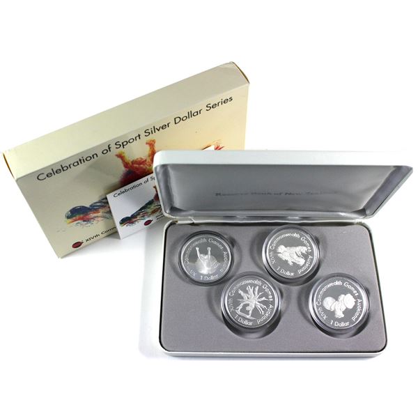 1989-1990 New Zealand $1 Celebration of Sport 27.21g Sterling Silver 4-coin Set