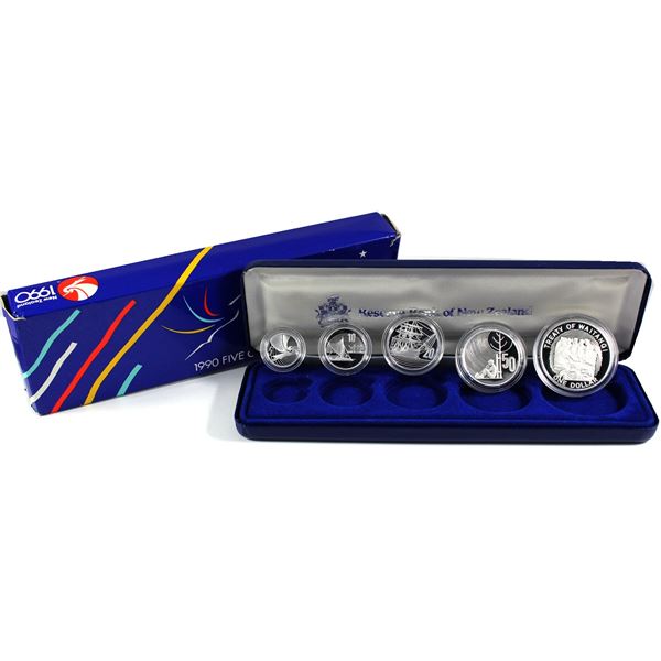 1990 New Zealand, 150th Anniversary-Treaty of Waitangi 5-coin Sterling Silver Proof Set