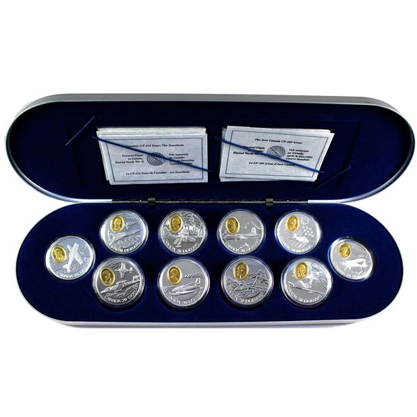 1995-1999 Canada $20 Aviation Series, Set #2, 10-Coin Set of 1oz Sterling Silver Coins