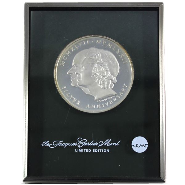 1972 Jacques Cartier Mint, Queen Elizabeth II Silver Anniversary (1947-1972) Sterling Silver Medal