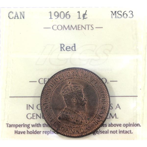 1906 Canada 1-cent ICCS Certified MS-63 Red
