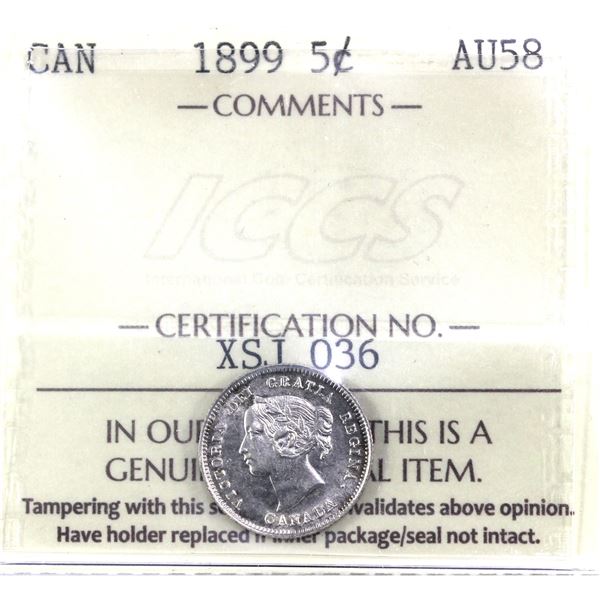 1899 Canada 5-cent ICCS Certified AU-58