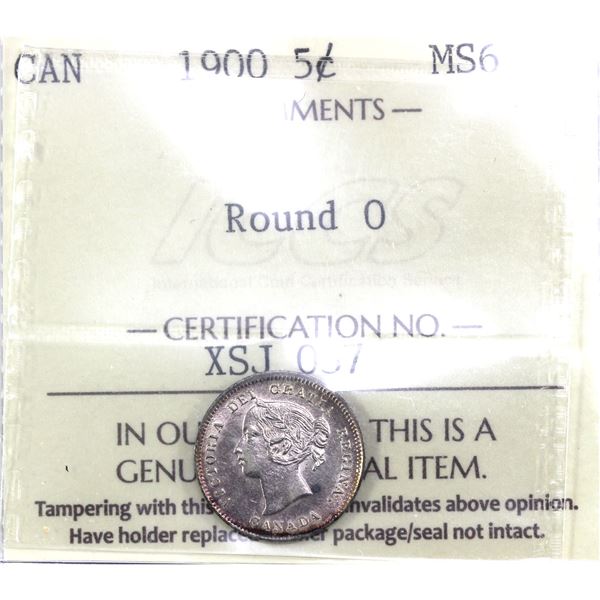 1900 Round 0, Canada 5-cent ICCS Certified MS-62